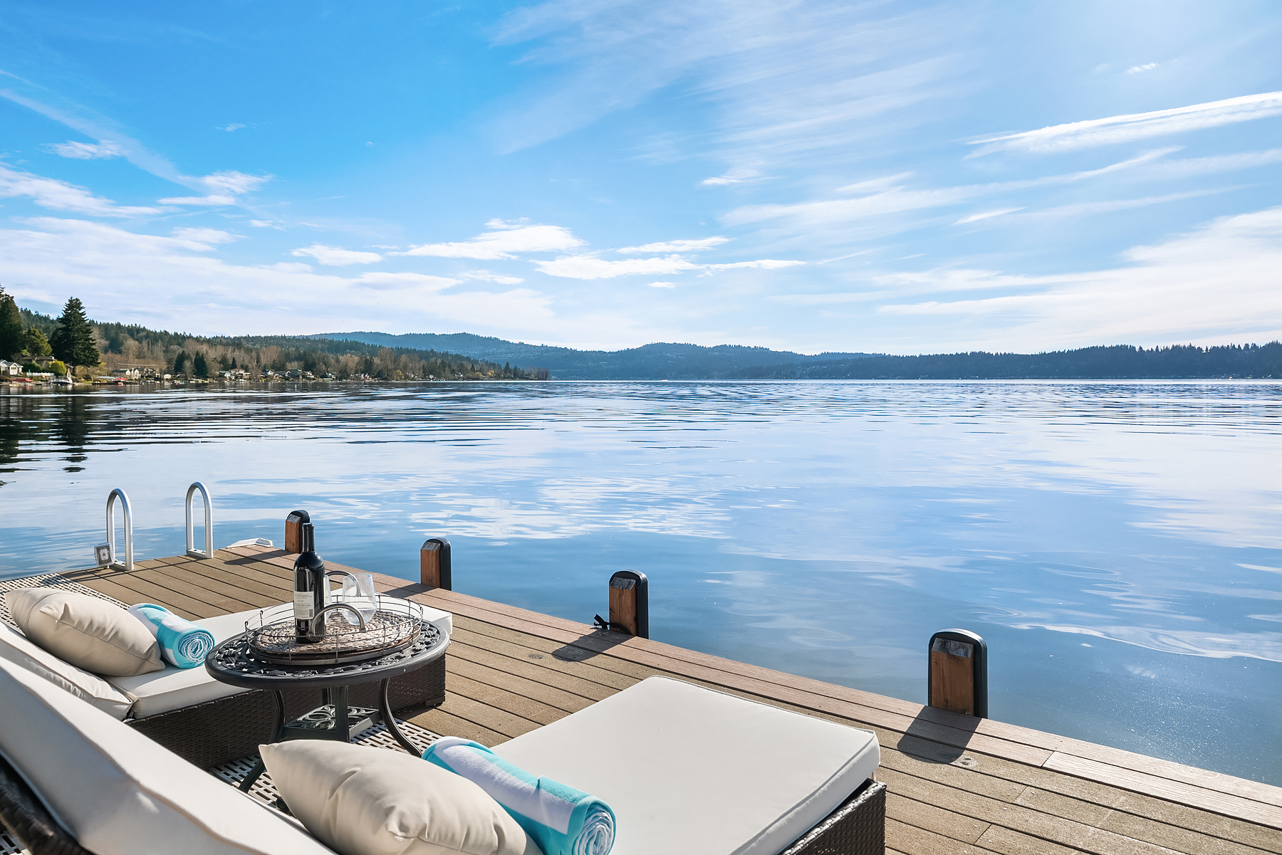 Deck view of lake vacation home styling